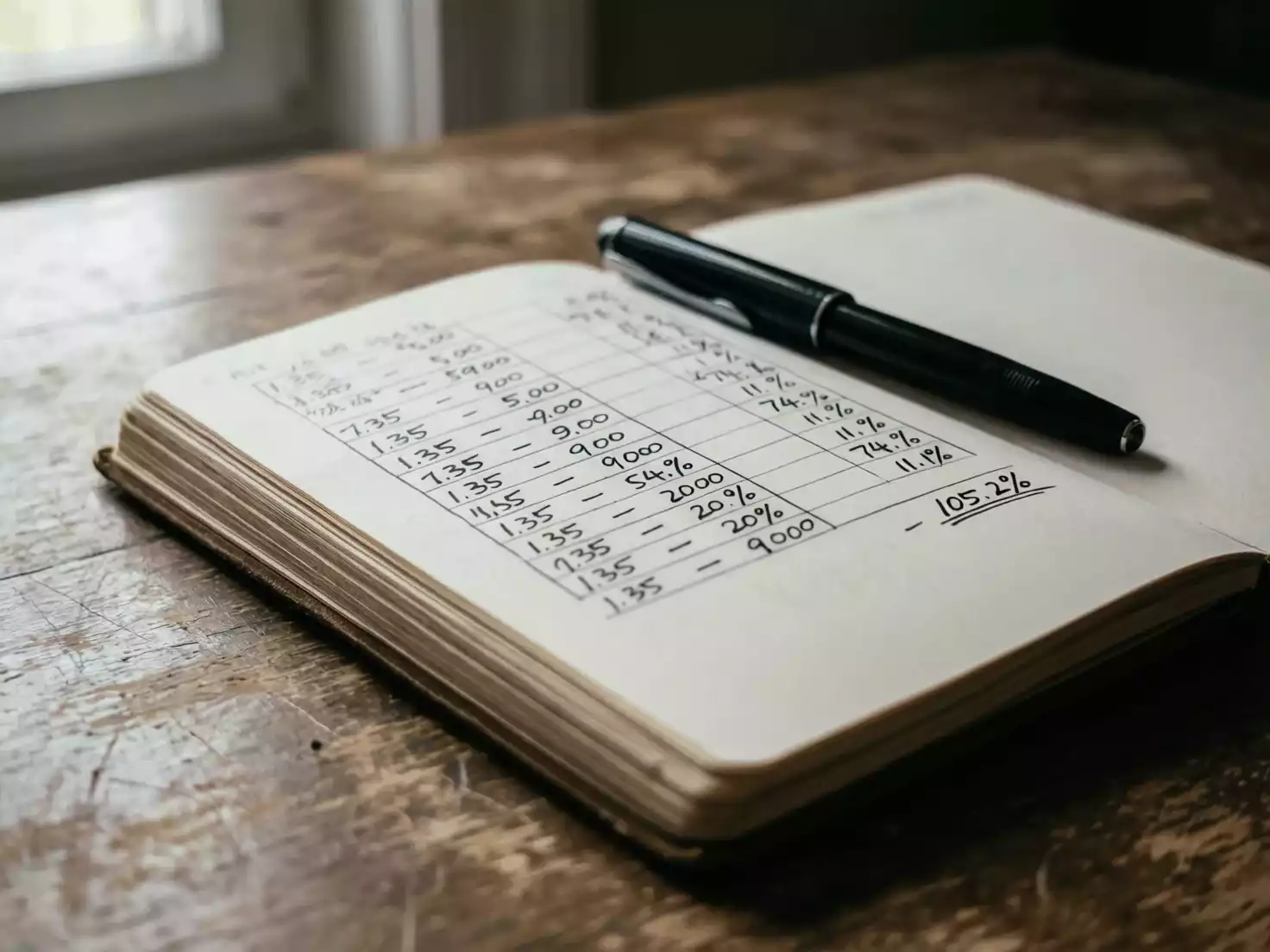 Libreta con cálculos de probabilidades y cuotas de apuestas escritos a mano