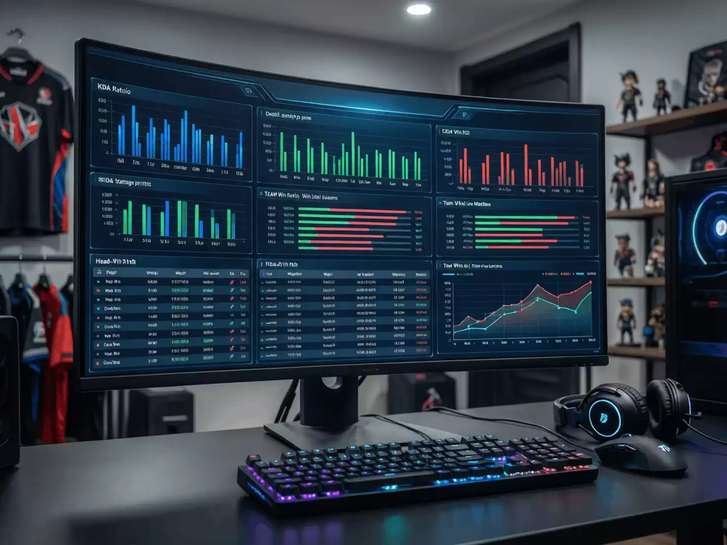 Pantalla mostrando estadísticas detalladas de equipos de eSports