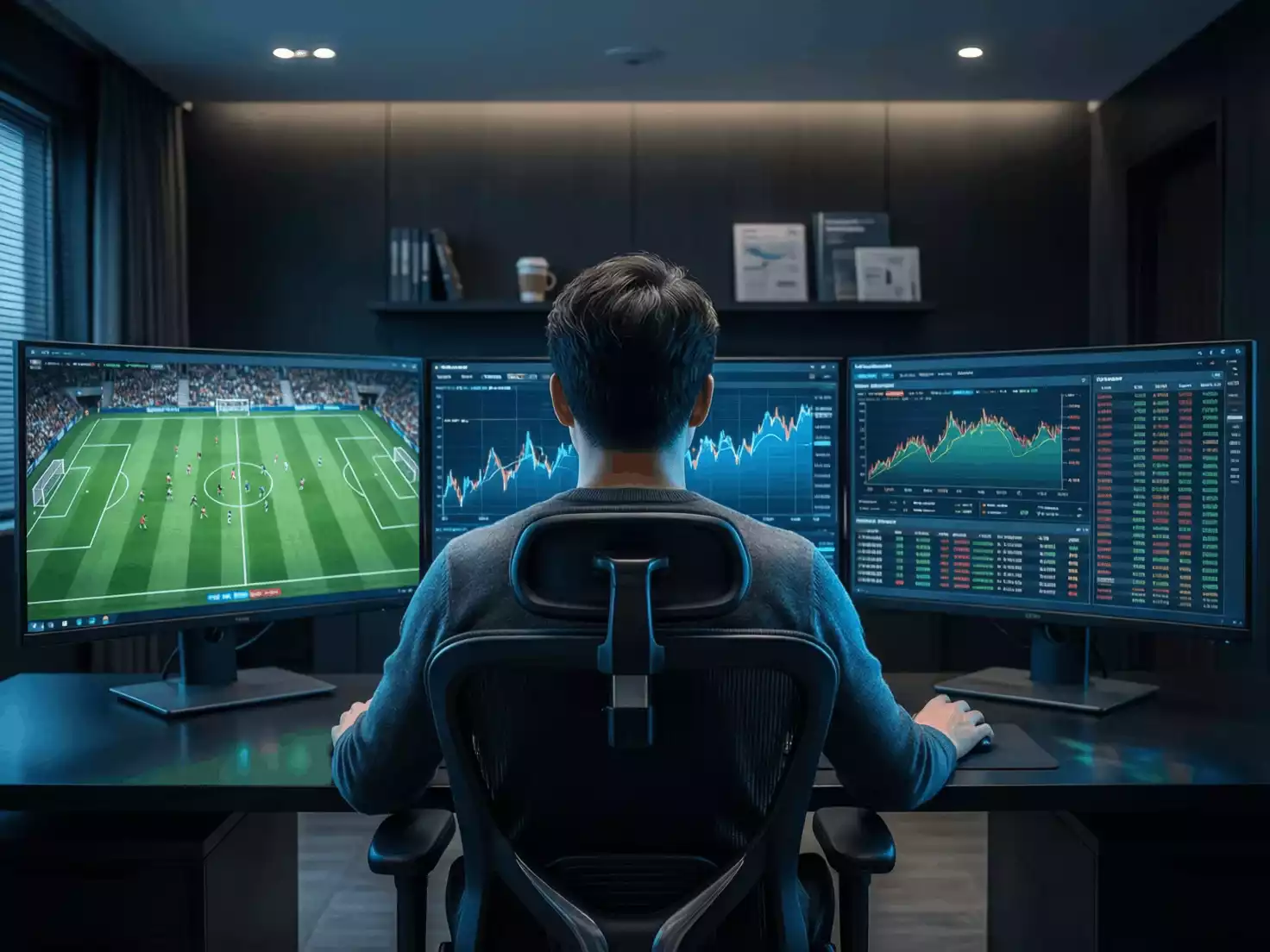 Analista observando múltiples pantallas con gráficos de evolución de cuotas