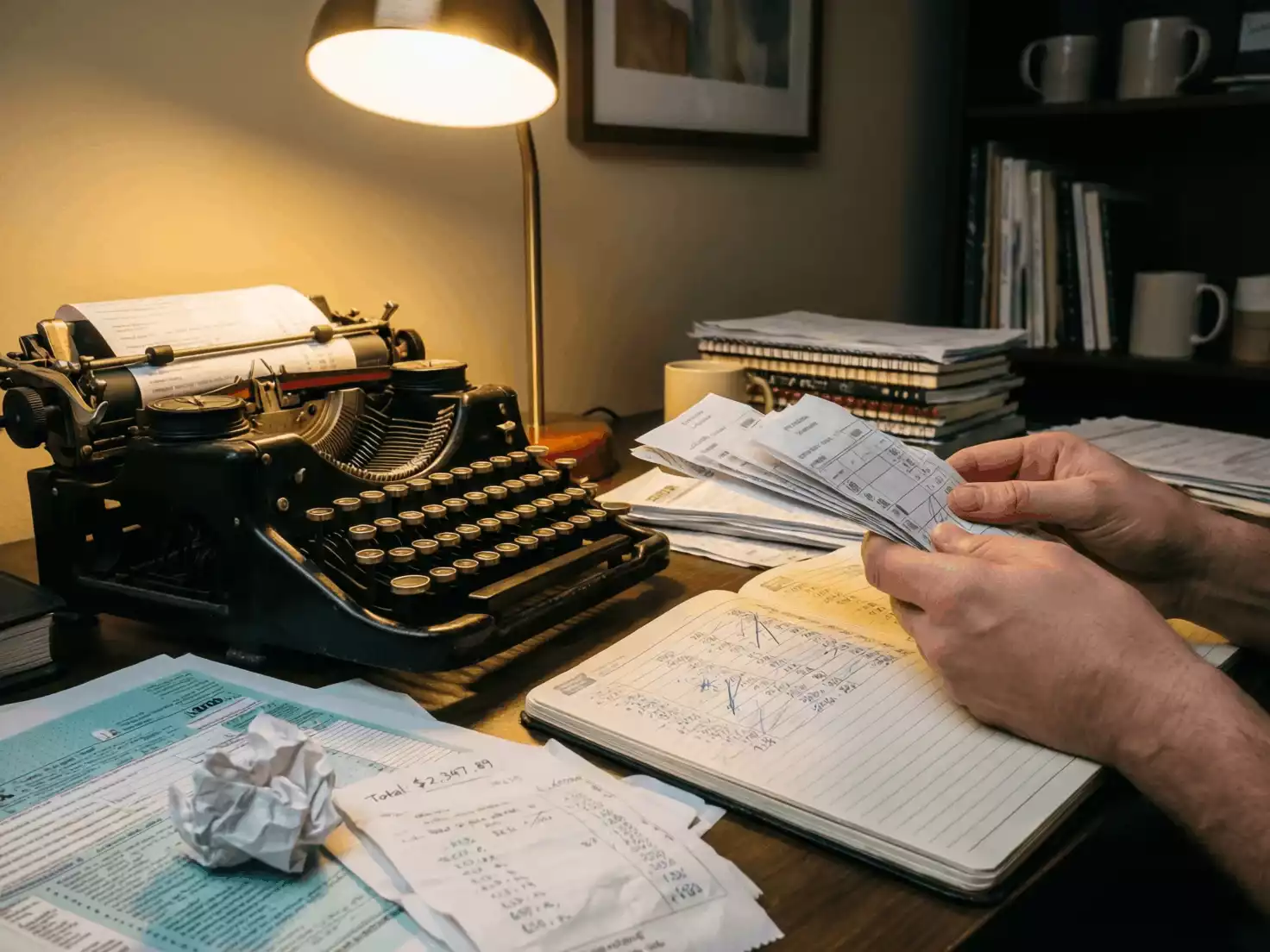 Persona calculando impuestos con documentos y calculadora