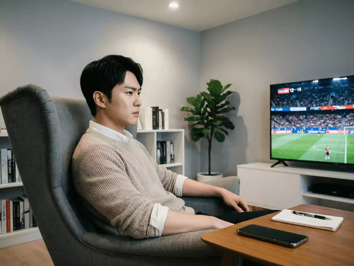 Persona manteniendo la calma mientras sigue un partido deportivo