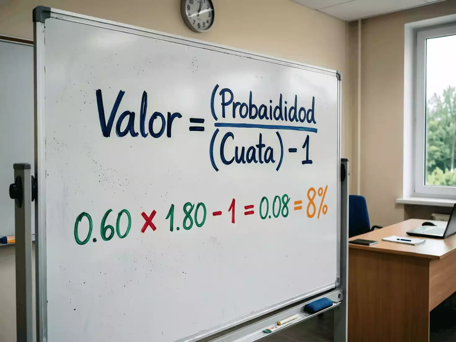 Pizarra con fórmula matemática del valor en apuestas