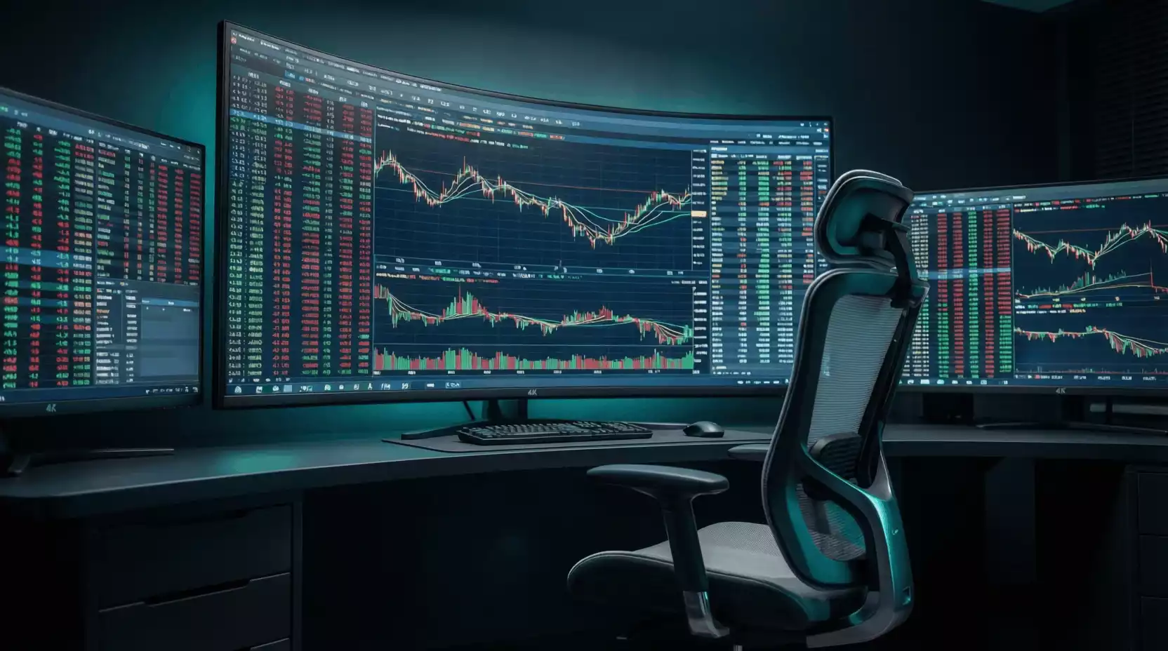 Mesa de trading con pantallas mostrando mercados de apuestas asiáticos