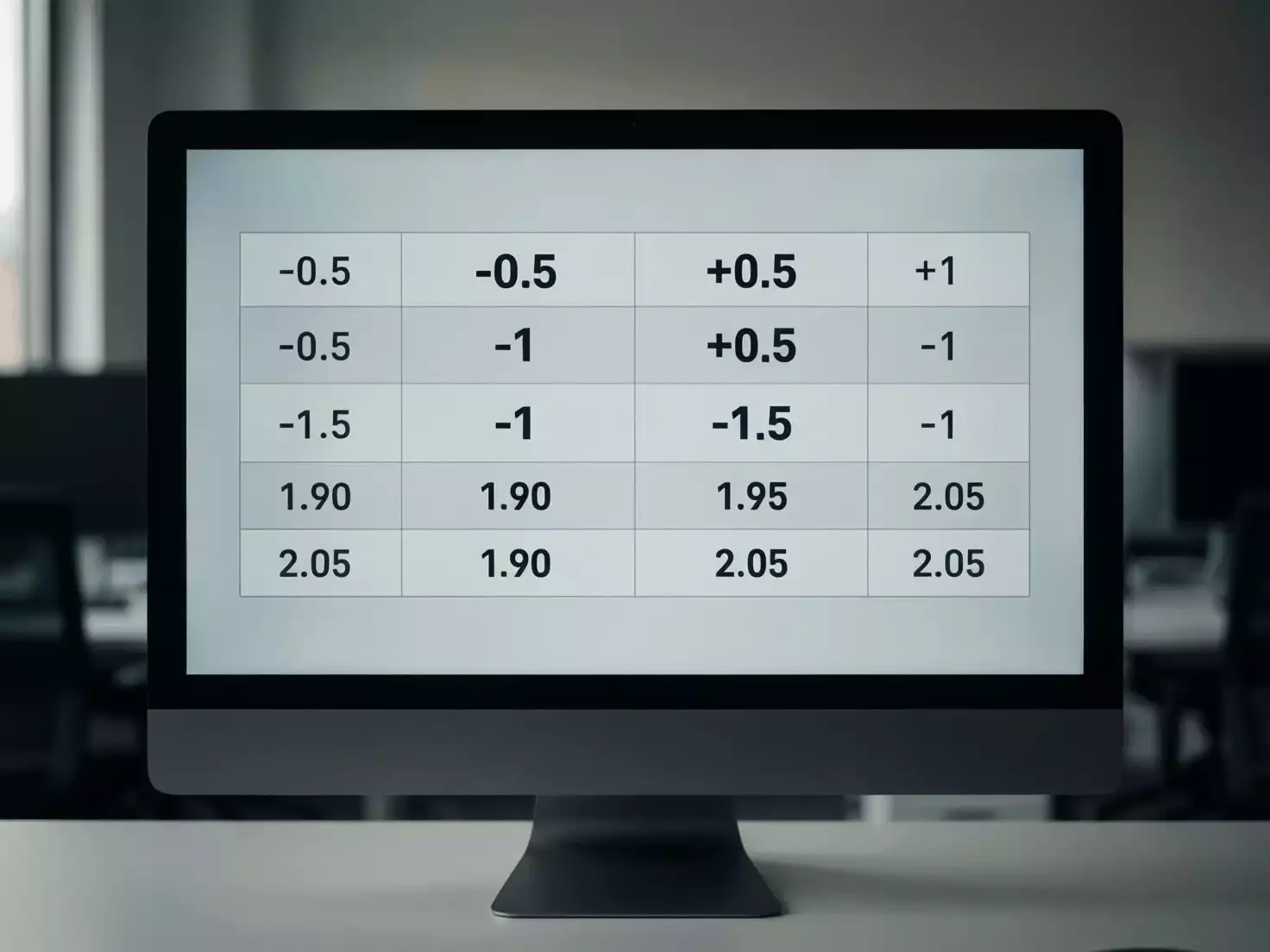 Pantalla de ordenador mostrando líneas de hándicap asiático con diferentes valores