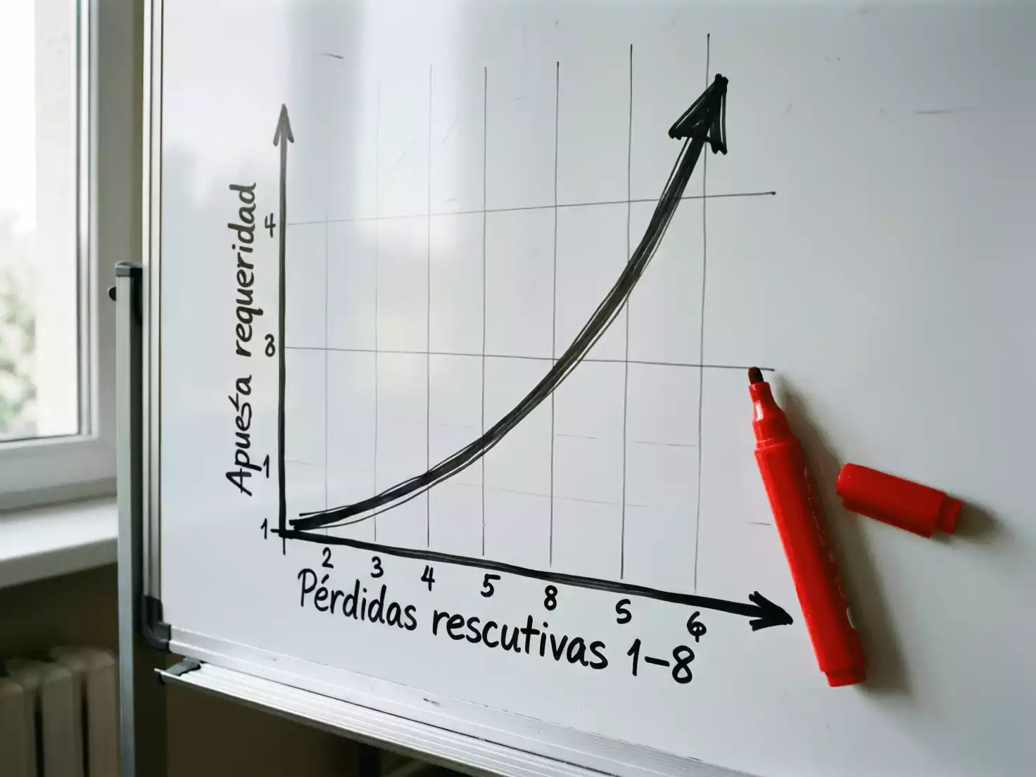 Gráfico mostrando el crecimiento exponencial de las apuestas en el sistema Martingala